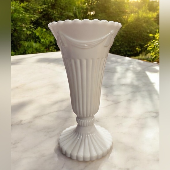 Vintage Westmoreland Milk Glass Drape & Tassel Fluted Vase
